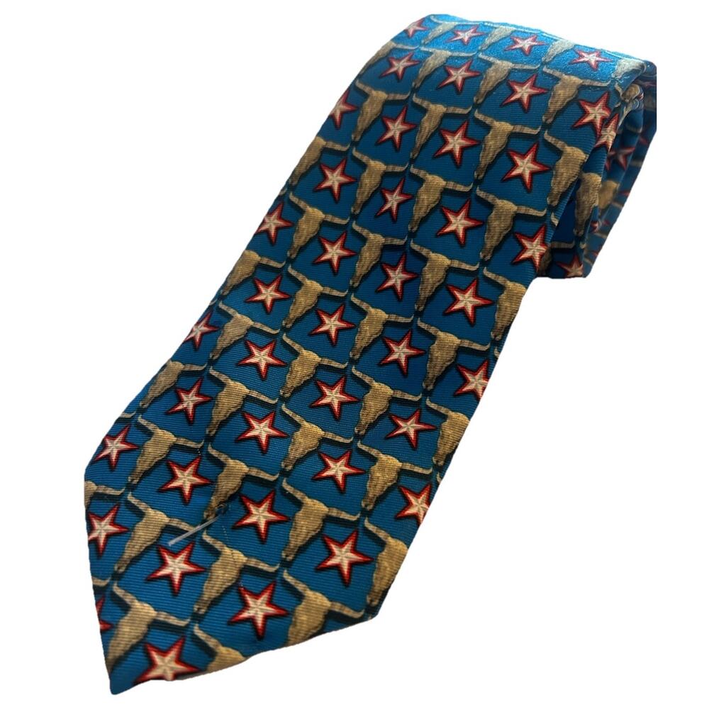 Circle S Neckwear Men's‎ Tie 3” Blue Longhorn & Star Patterned Cowboy Necktie